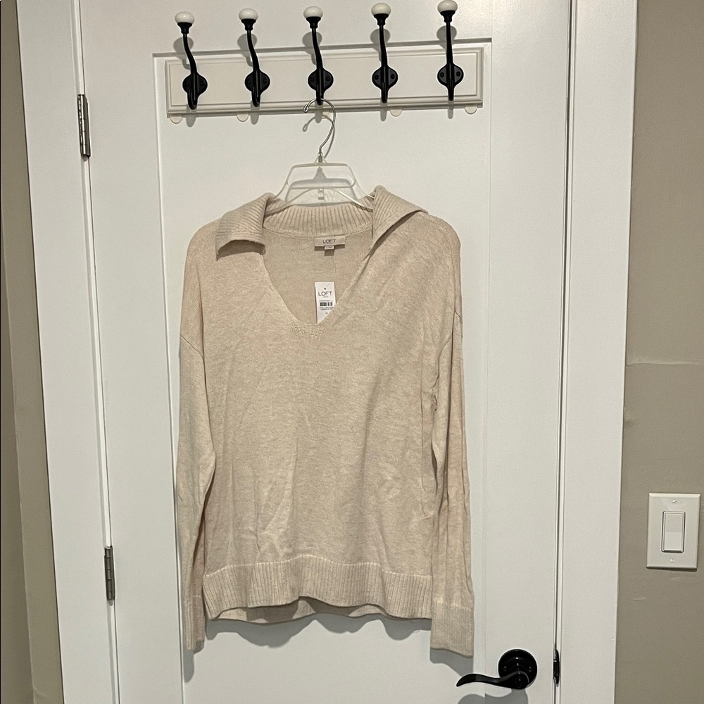 LOFT Cream V-Neck Sweater